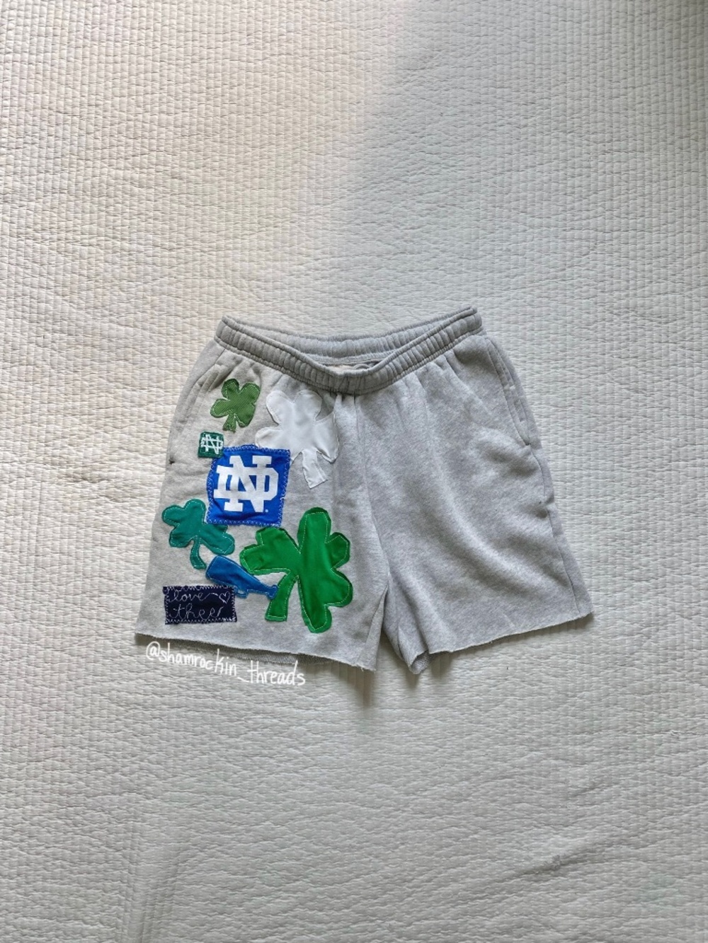 Light gray shamrock patchwork Notre dame shorts
